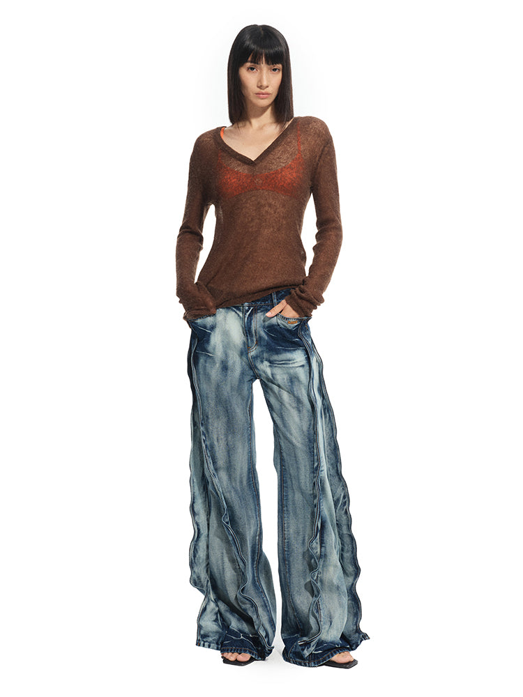 Heavy Washed Denim Straight Pants