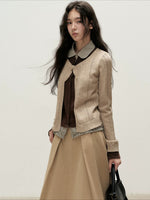 Plaid Collar Layered Knit Top