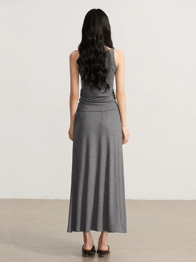 Gray &amp; Beige Modal Tank &amp; Skirt Set