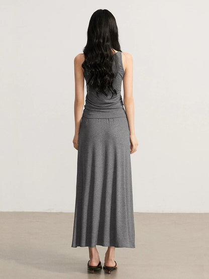 Gray &amp; Beige Modal Tank &amp; Skirt Set
