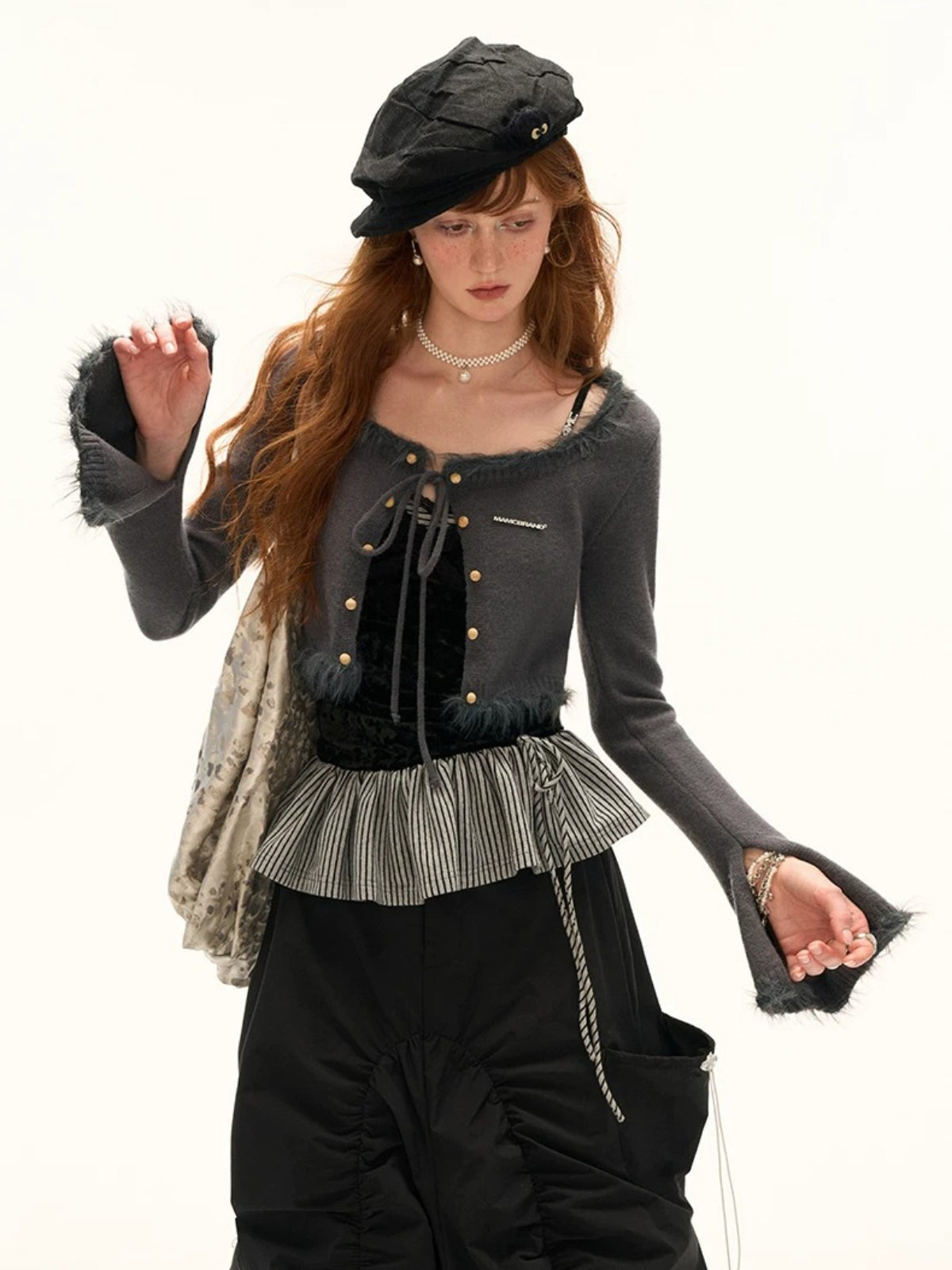 Square Neck Tie Detail Cropped Cardigan