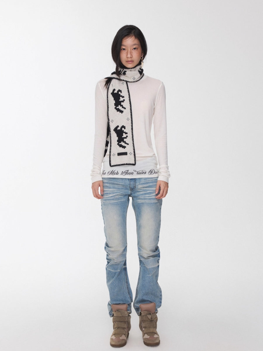 Fair Isle Pony Jacquard Knit Scarf