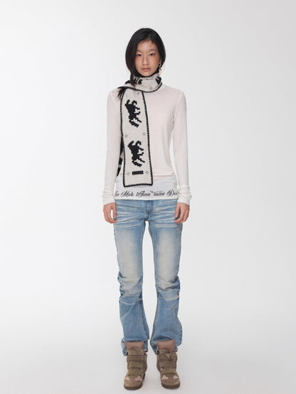 Fair Isle Pony Jacquard Knit Scarf