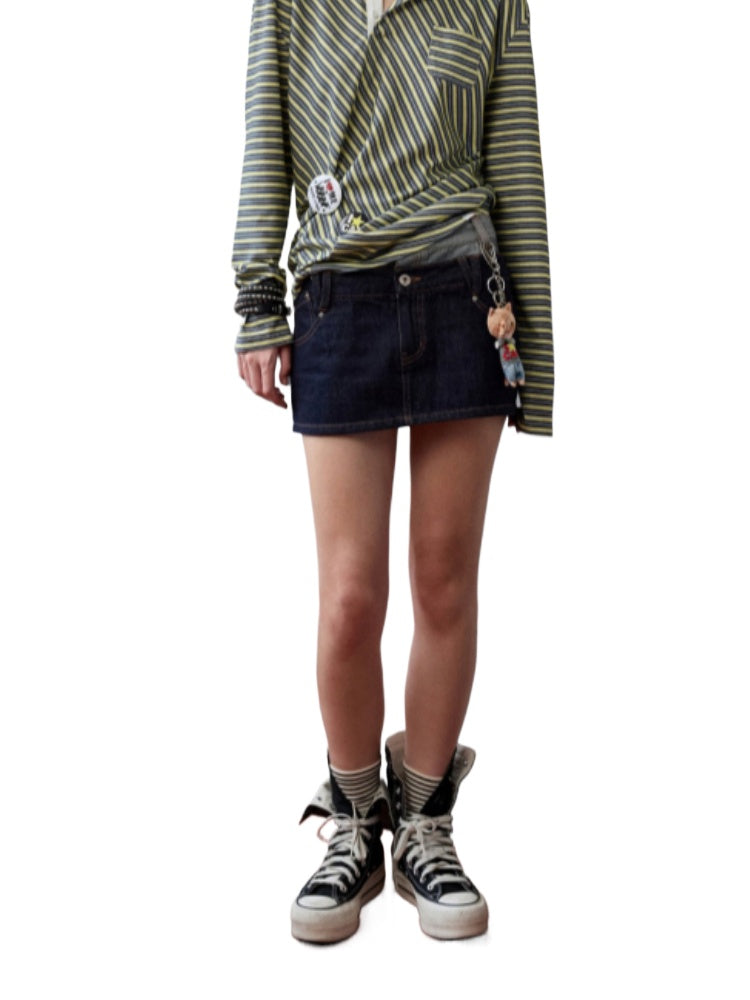 Fake Two-Piece Spliced Double Waistband Skirt