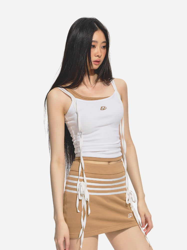 Color-Clash Mid-Waist Fitted Sports Skirt