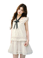 Beige Ruffle Drawstring Dress