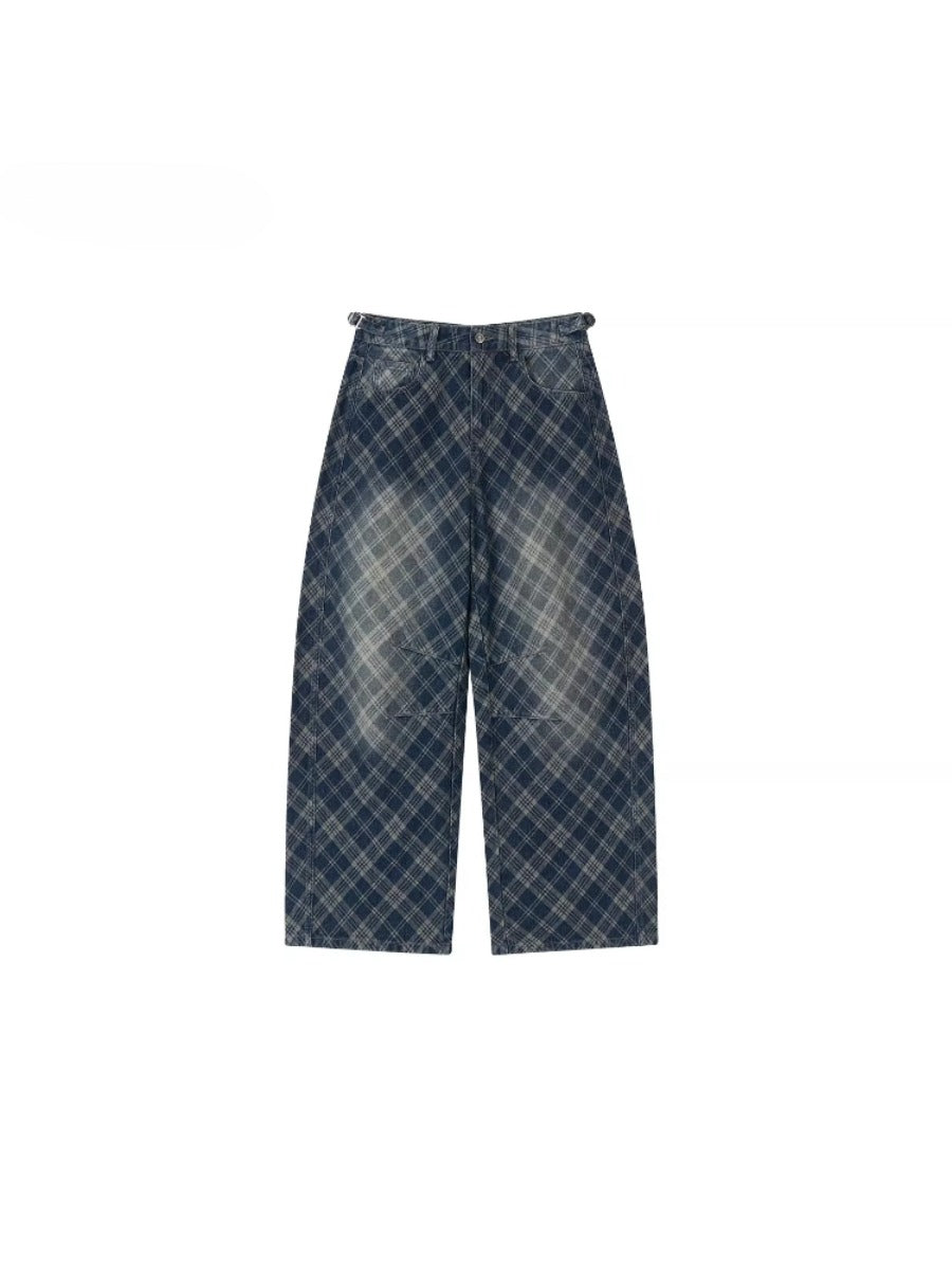 Plaid Wash Denim Pants