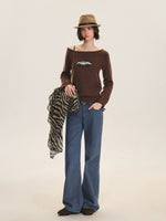 Car Motif Off Shoulder Sweater