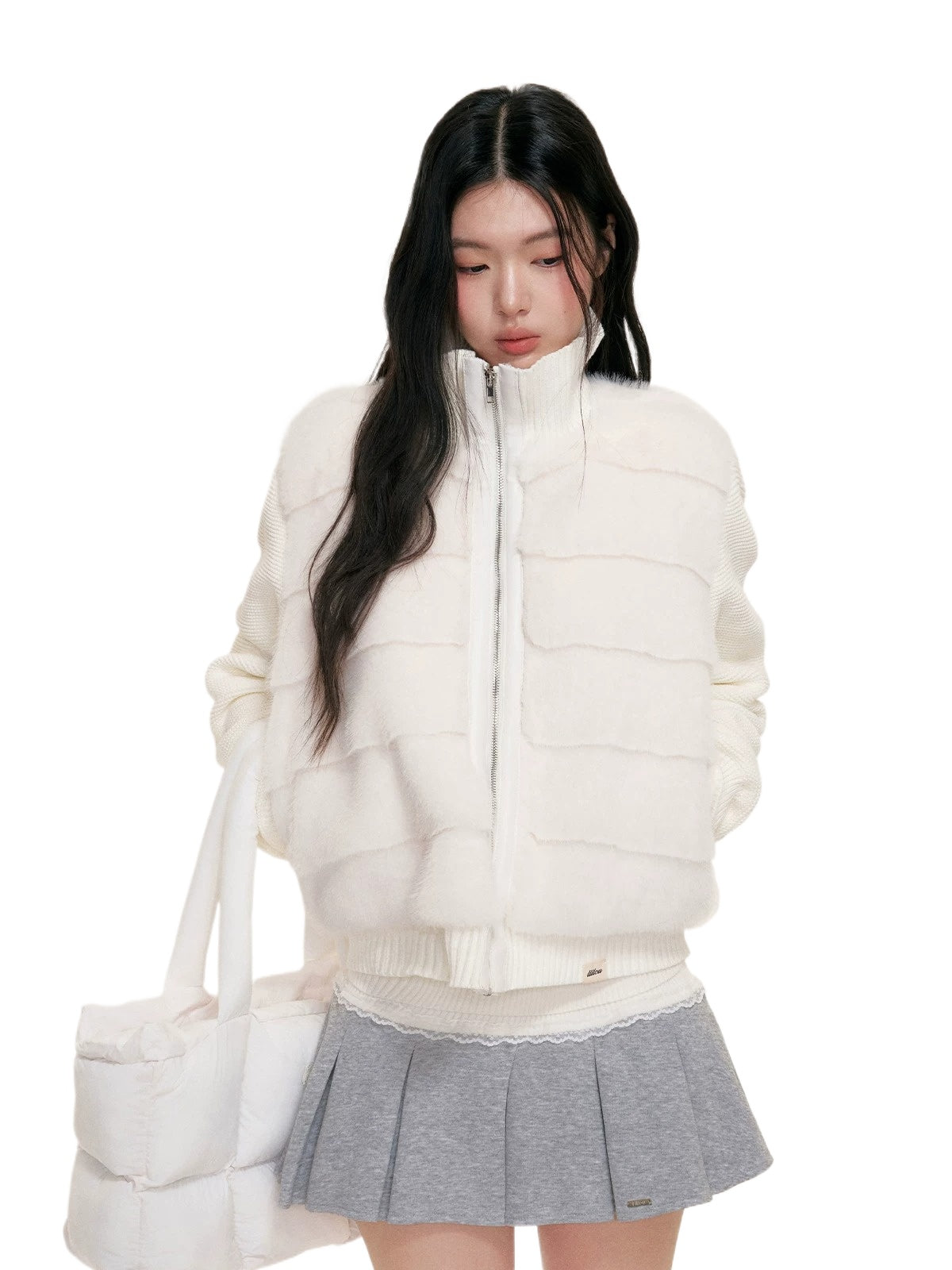 Faux Fur Knit Sleeve Down Jacket