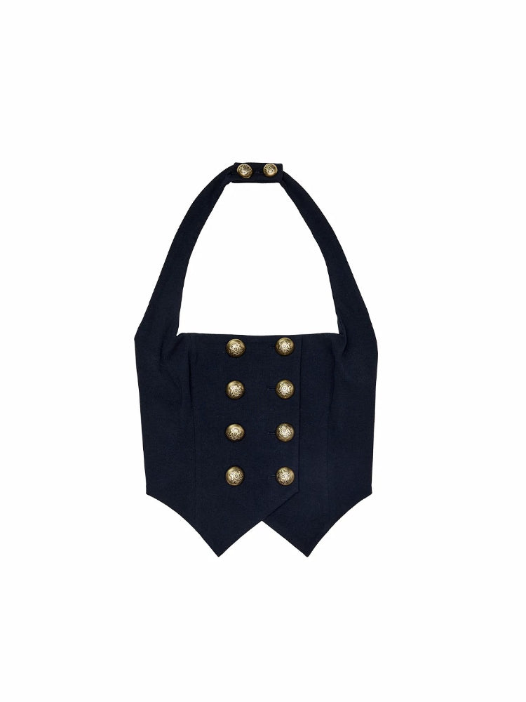 Napoleon Double-Breasted Halter Knit Top