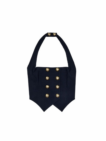 Napoleon Double-Breasted Halter Knit Top