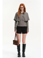 Contrast Collar Cable Knit Cape