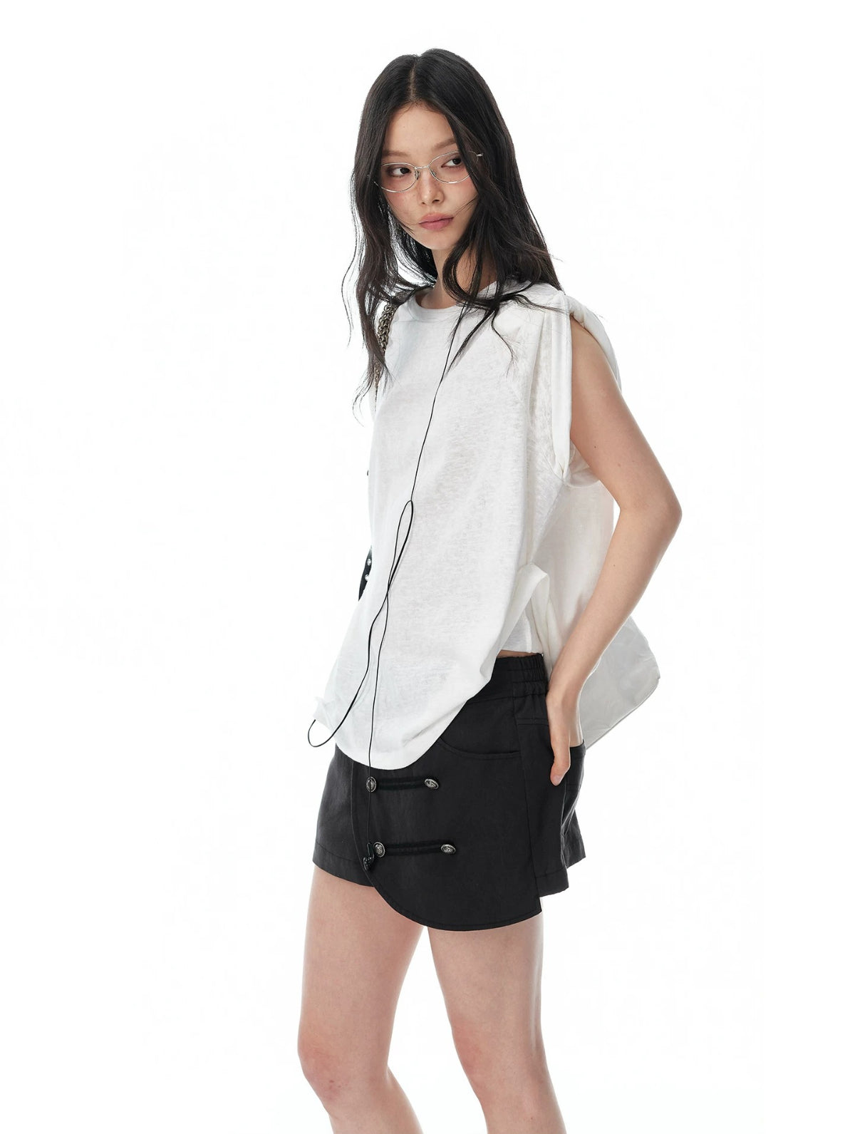 Textured Cotton Sleeveless T-Shirt