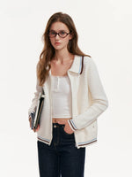 Contrast Stripe Cotton Zip Cardigan