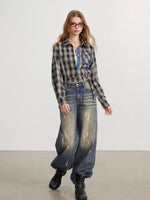 Frayed Plaid Shirt Jacket