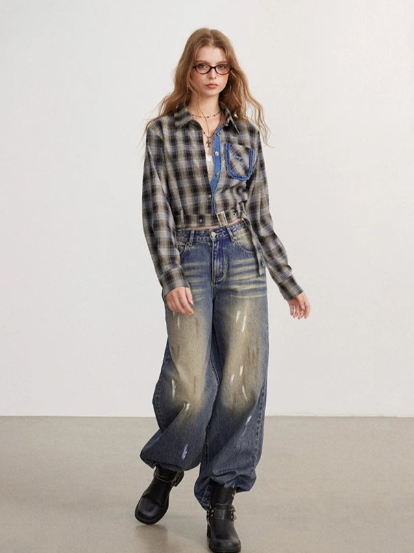 Frayed Plaid Shirt Jacket
