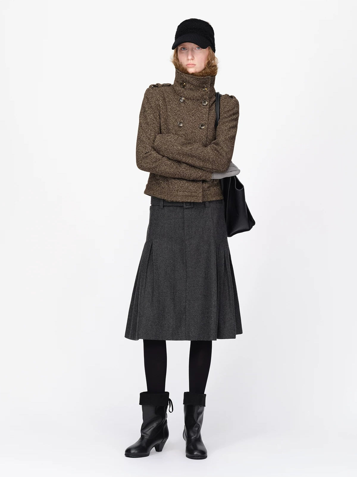 British Vintage Wool Fur Collar Coat