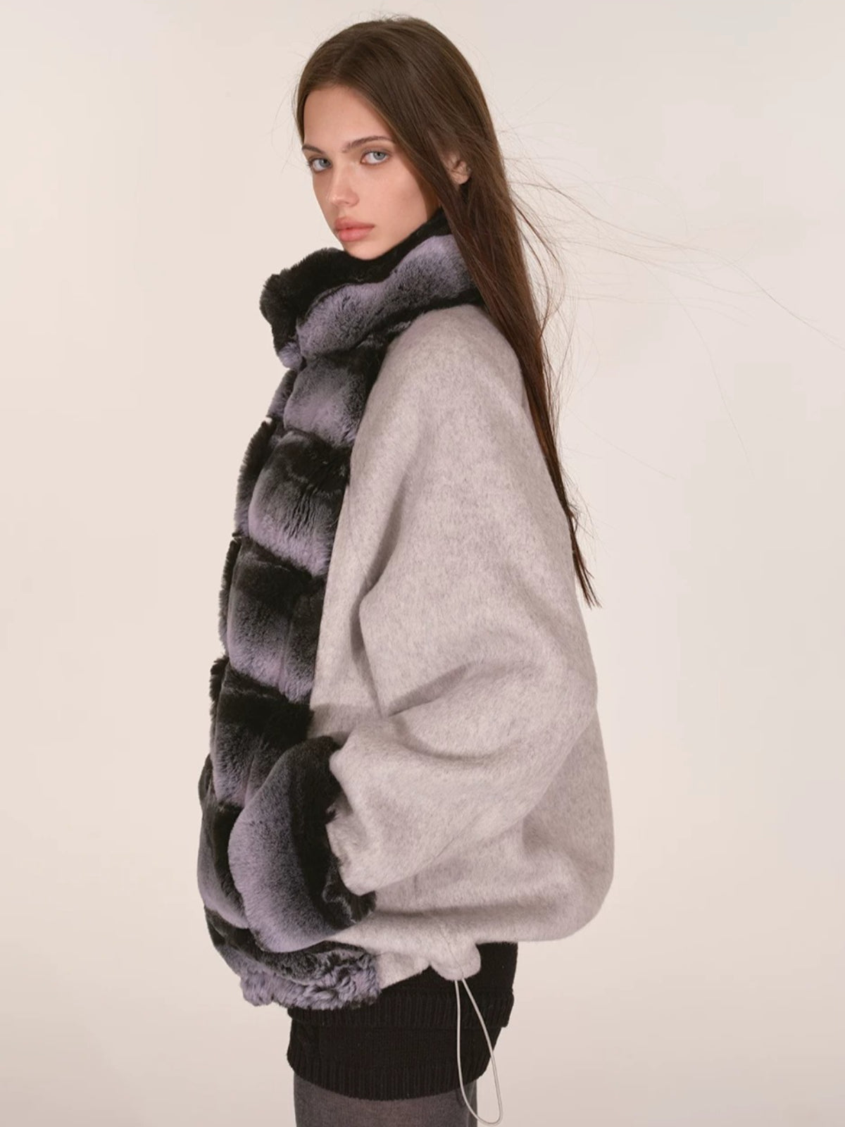 Gradient Faux Fur Wool Coat