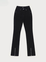 Rivet Biker Zipper Elastic Split Flare Jeans