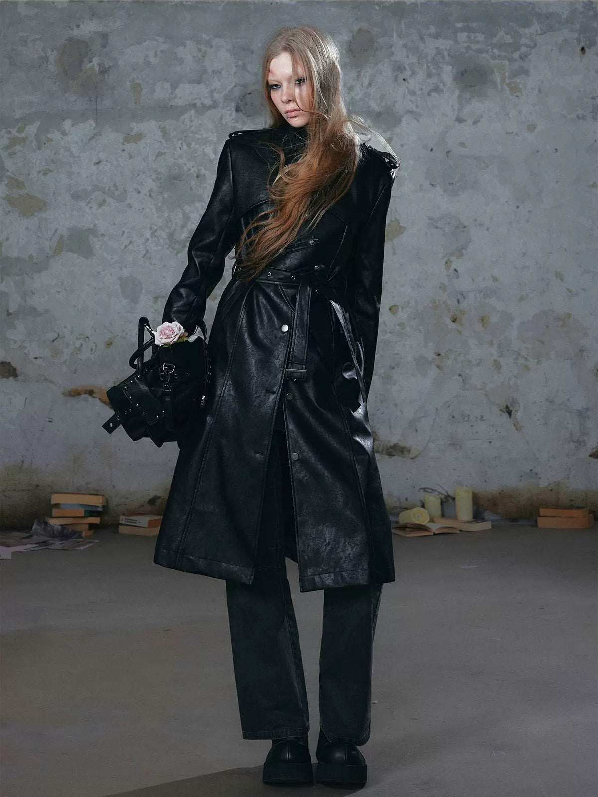 Asymmetric Knight Leather Trench Coat