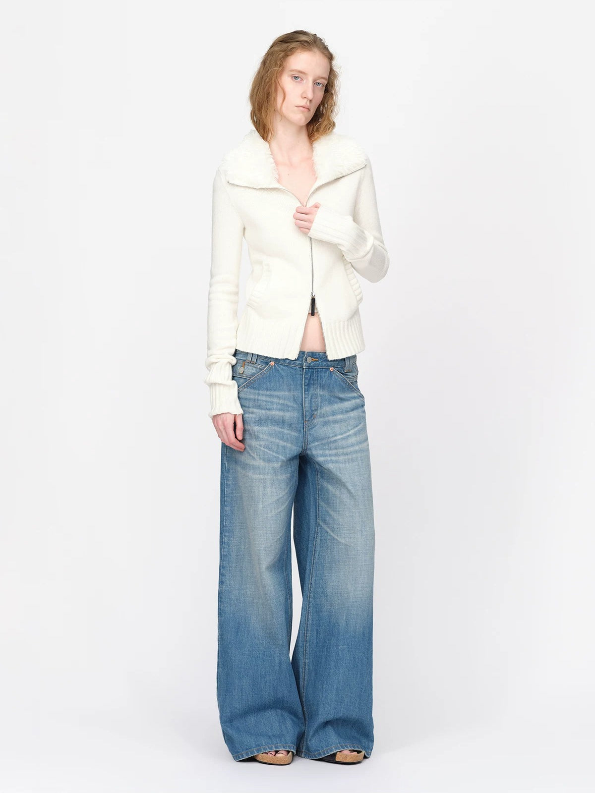 Vintage Wool Fur Collar Cardigan