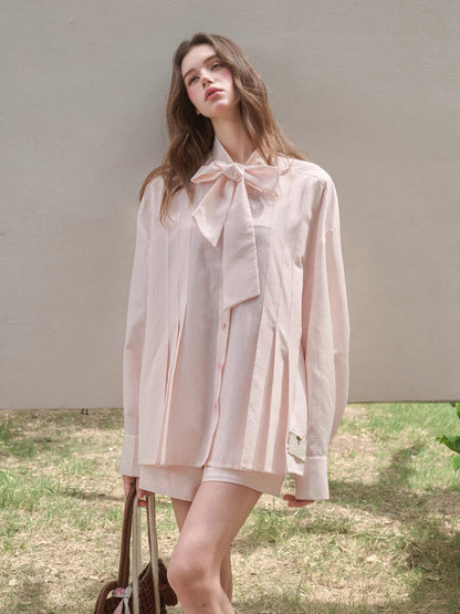 &quot;Perfume Memoir&quot; Tencel Cotton Bow Blouse Set