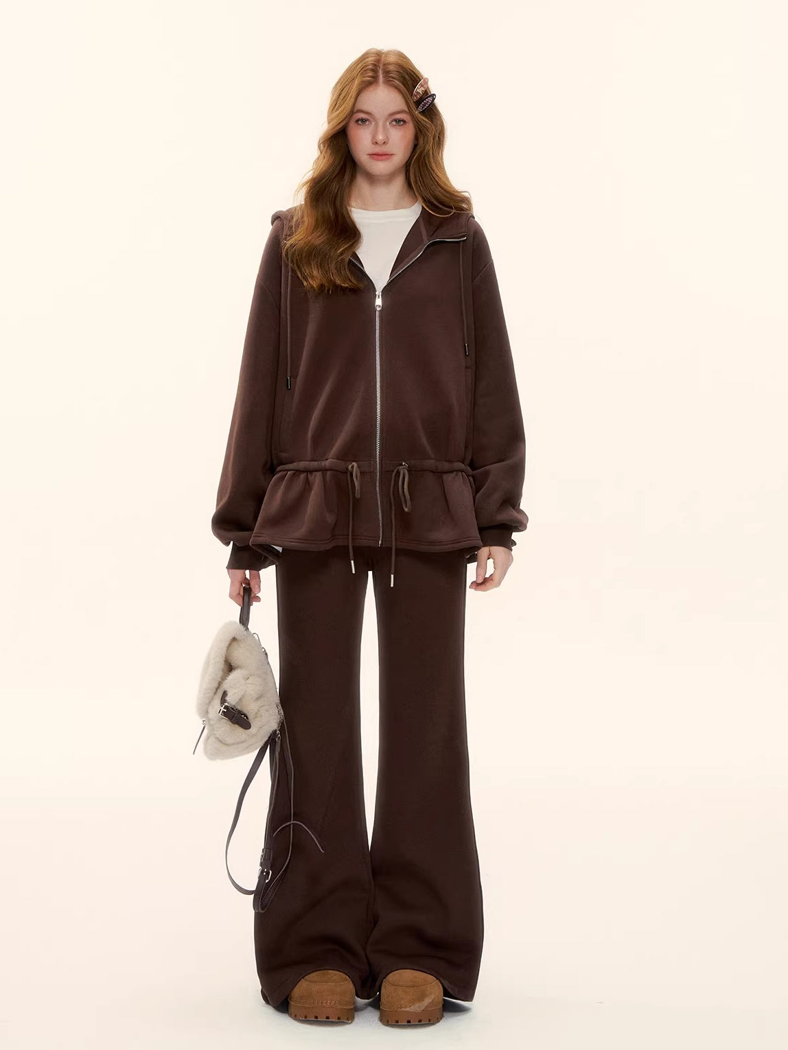 Drawstring Fleece-lined Hoodie &amp; Pants Set