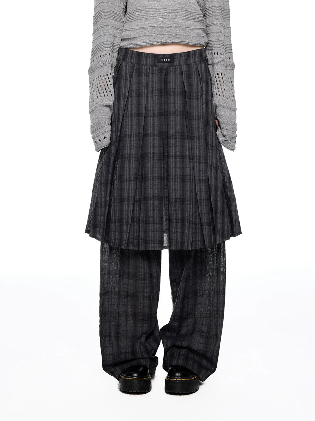Plaid Pleated Layered Pants