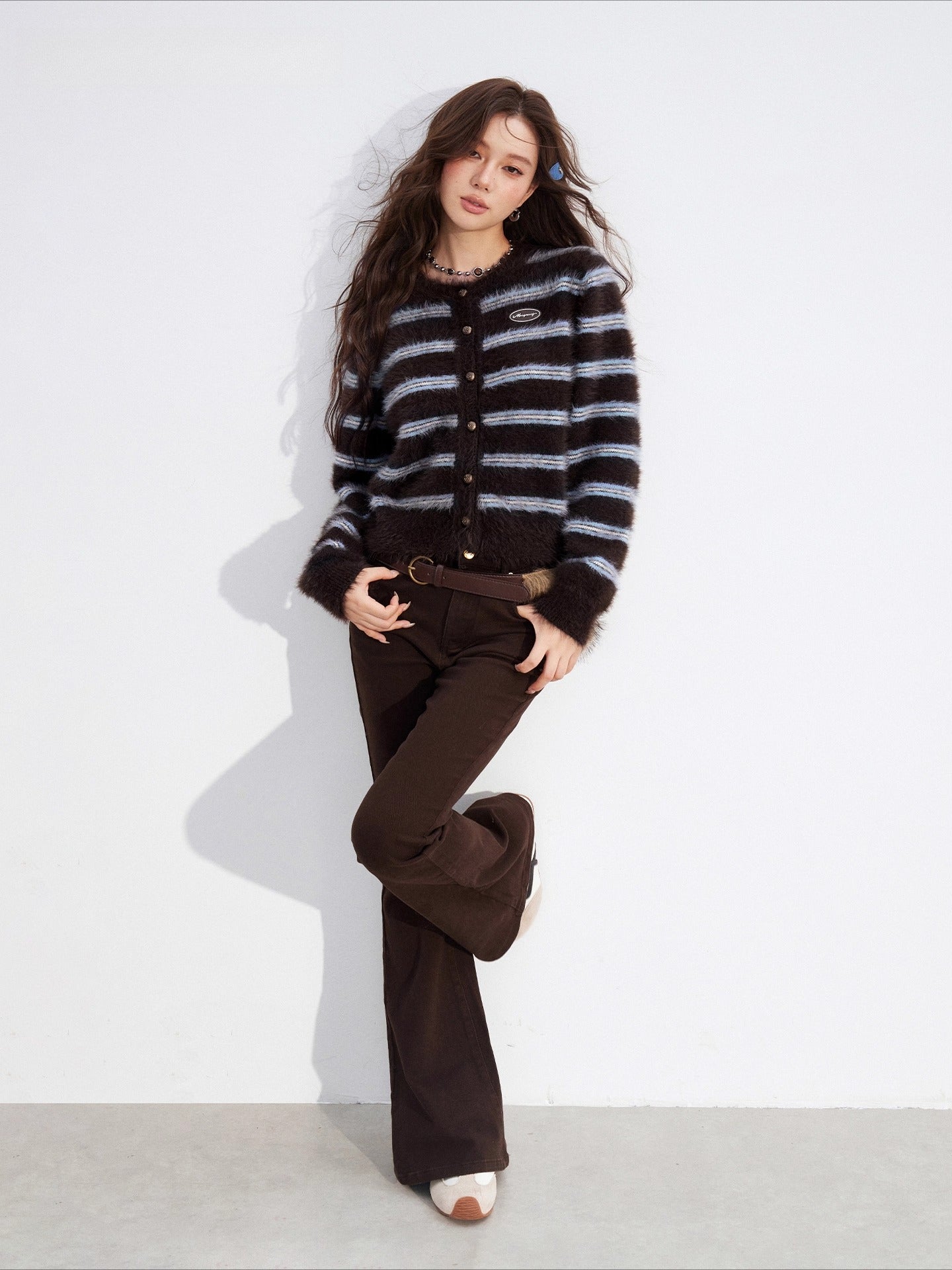 Striped Mink-Knit Cropped Sweater