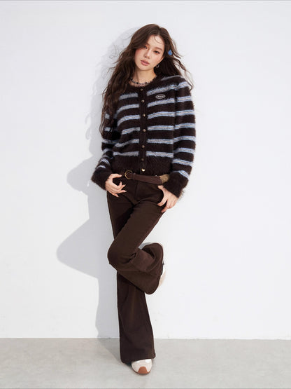 Striped Mink-Knit Cropped Sweater