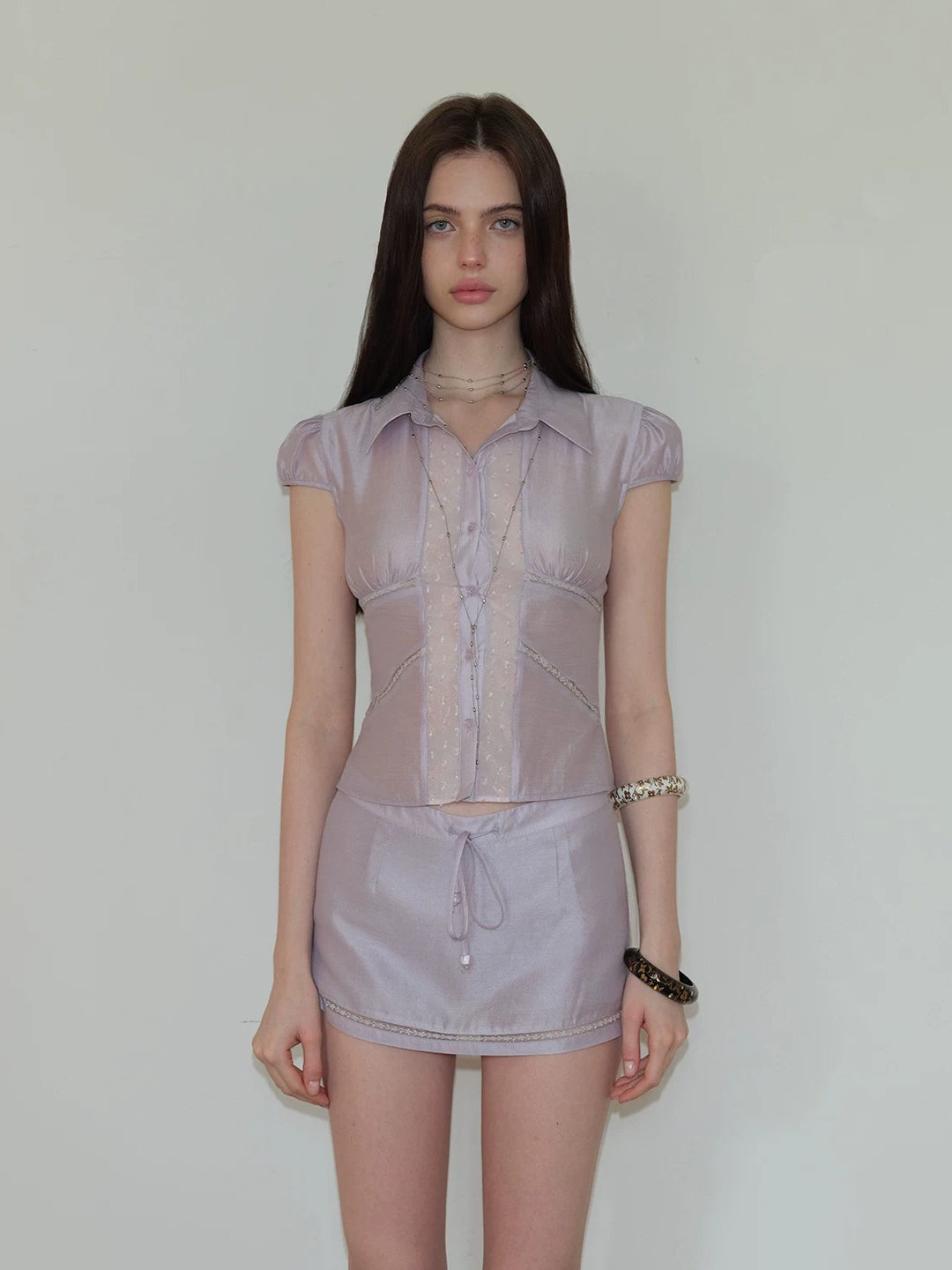 Acetate Sheer Shirt &amp; Skirt Set