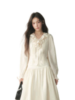 Vintage Ruffle Lace Shirt & Skirt Set