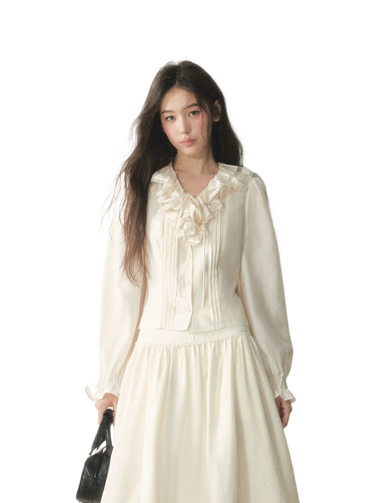 Vintage Ruffle Lace Shirt &amp; Skirt Set