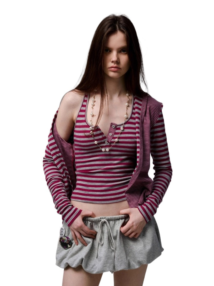 Double-Face Striped Knit 3-Piece Set