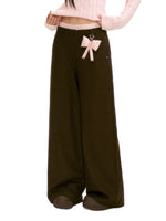 Brown Double-Waist Stripe Wide-Leg Pants