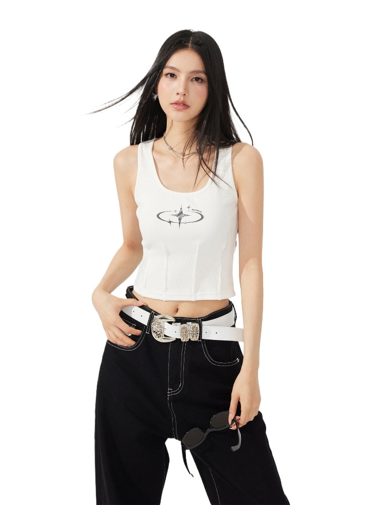 Waist-Cinching U-Neck Star Versatile Tank Top