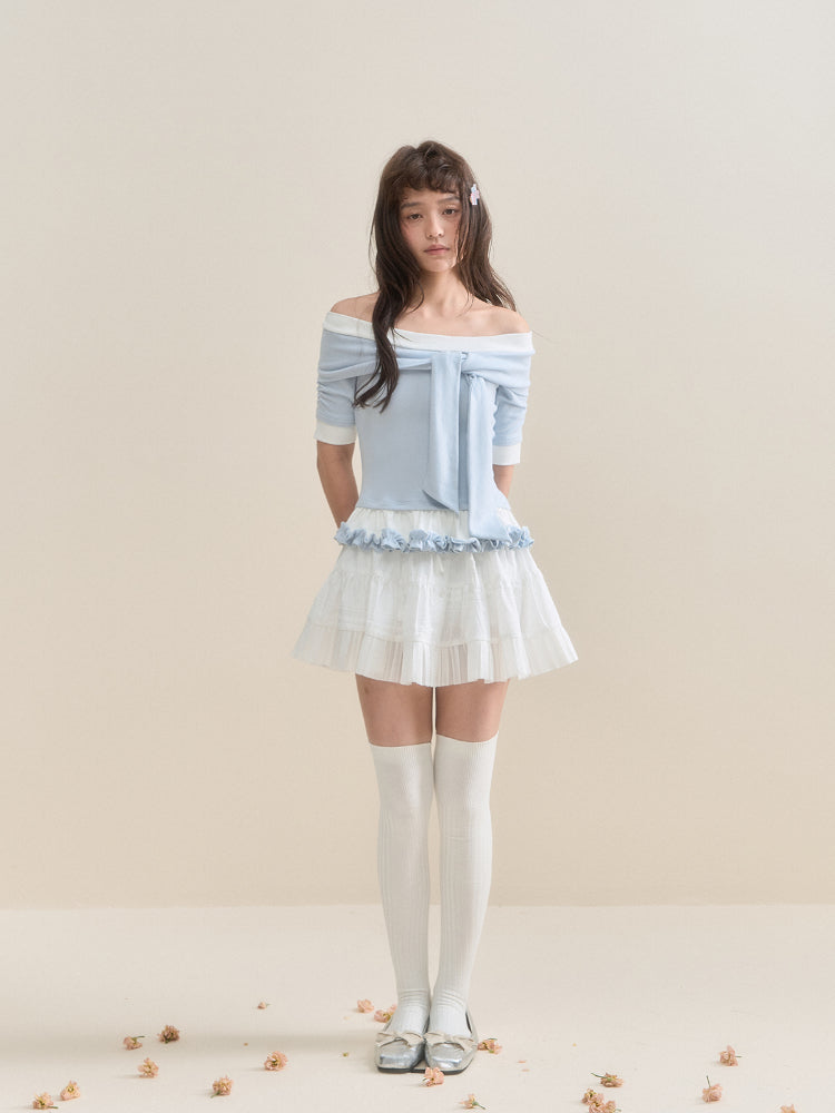 Pure White Lace A-line Tulle Skirt