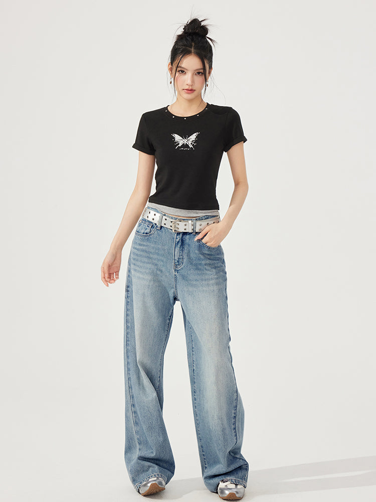 Fake Two-Piece Butterfly Slimming T-Shirt