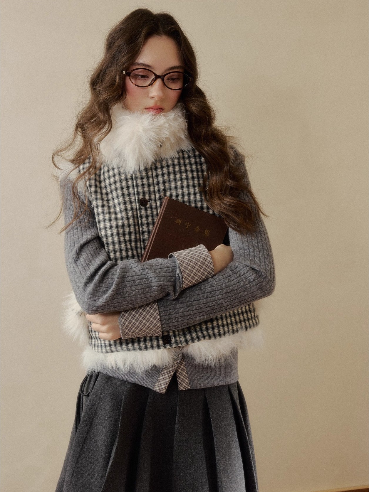 Polka-Check Reversible Faux-Fur Vest