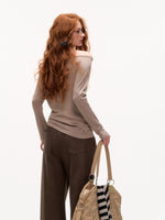 Off-Shoulder Pearl-Button Long-Sleeve T-Shirt