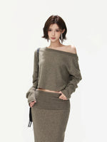 Asymmetric Ribbed Knit & Maxi Skirt Set