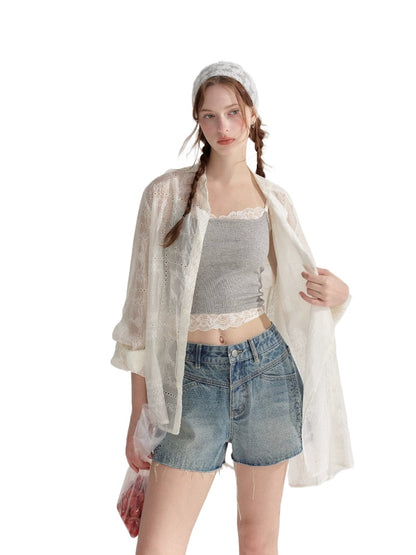 Embroidered Eyelet Cover-Up Shirt