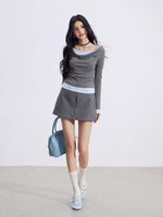 Yellow & Gray Layered Ruched Top