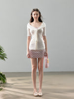 Knit Blouse & Polka Dot Satin Skirt Set