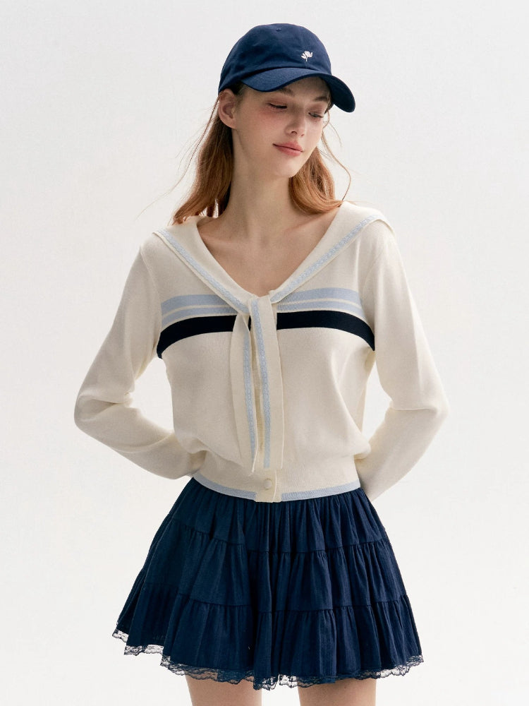 Beige Sailor Cardigan Set