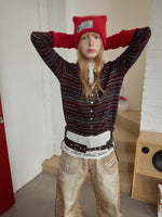 Fair Isle Pony Jacquard Drawstring Knit Cardigan