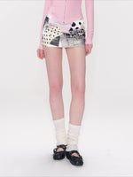 White Vintage Print Satin Skirt