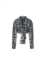 Distressed Plaid Bow Sleeve Shirt