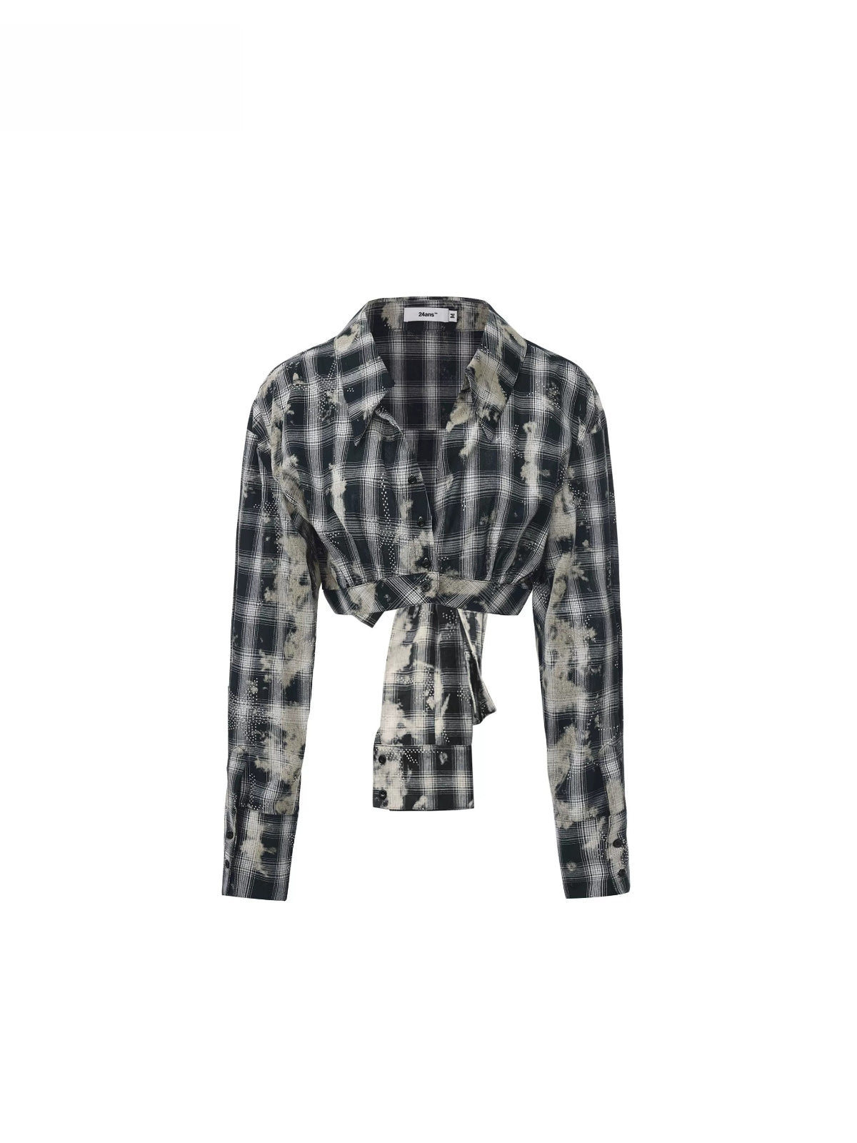 Distressed Plaid Bow Sleeve Shirt