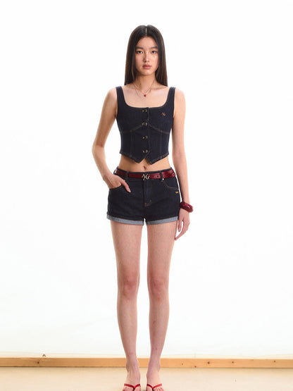 Low Waist Stretch Denim Shorts